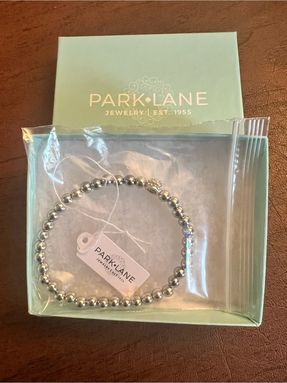 Park Lane MARS Silver Beaded Bracelet, Crystal Pavé Bead, Stretch to Fit, NWT